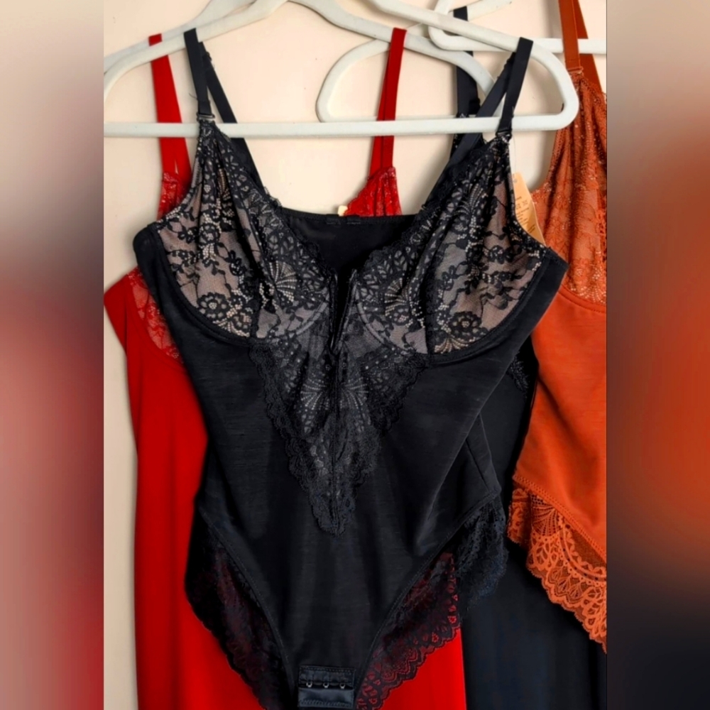 Set Of Black & Brown Lace Popilush Bodysuits